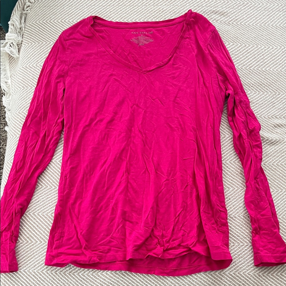 Ann Taylor Fuchsia Long Sleeve Tee